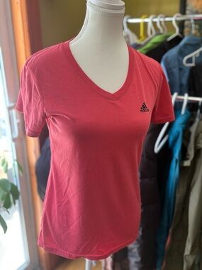 adidas Women's V-Neck Tee in Pink with Black Logo
